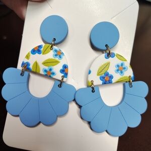 Blue Floral Statement Earrings